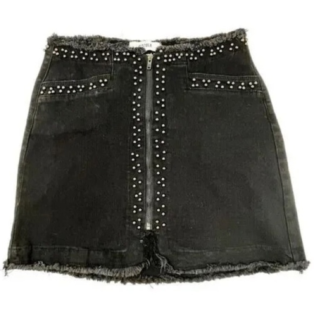 Pistola Black Denim Skirt with Studs